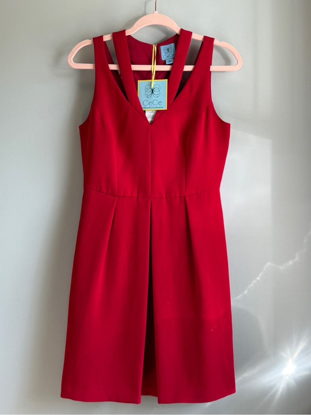 NWT CeCe Red Fit-and-Flare Dress with Strappy Cutout Neckline & Pockets Size 4